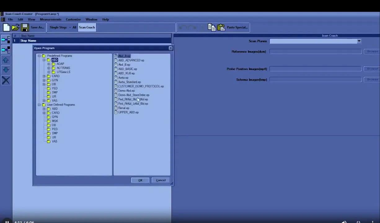 Scan Coach am Versana Premier: Einrichtung, Anwendung und eigene Protokolle Schritt für Schritt 10 Scan Coach Creator Dialog zur Auswahl eines bestehenden Programms nach Kategorien