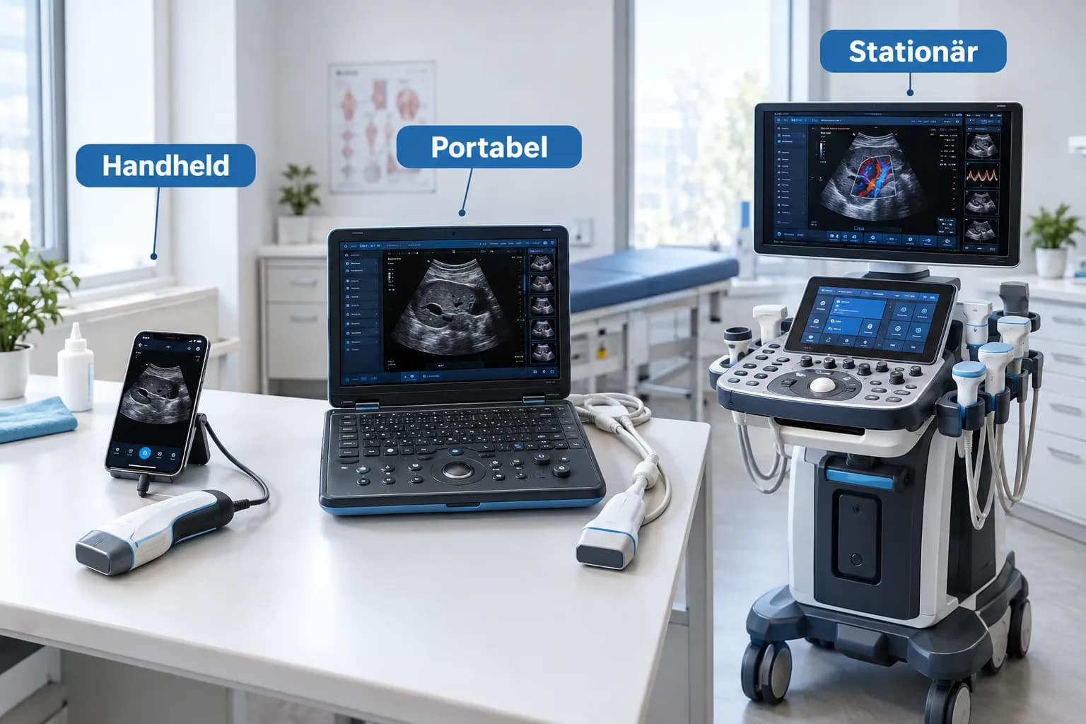 Medizinische Ultraschallgeräte im Test 2026: Hersteller, Geräteklassen und Kaufkriterien aus der Praxis 2 Geräteklassen im Vergleich: Handheld, portables Laptop-System und stationäres Cart-System