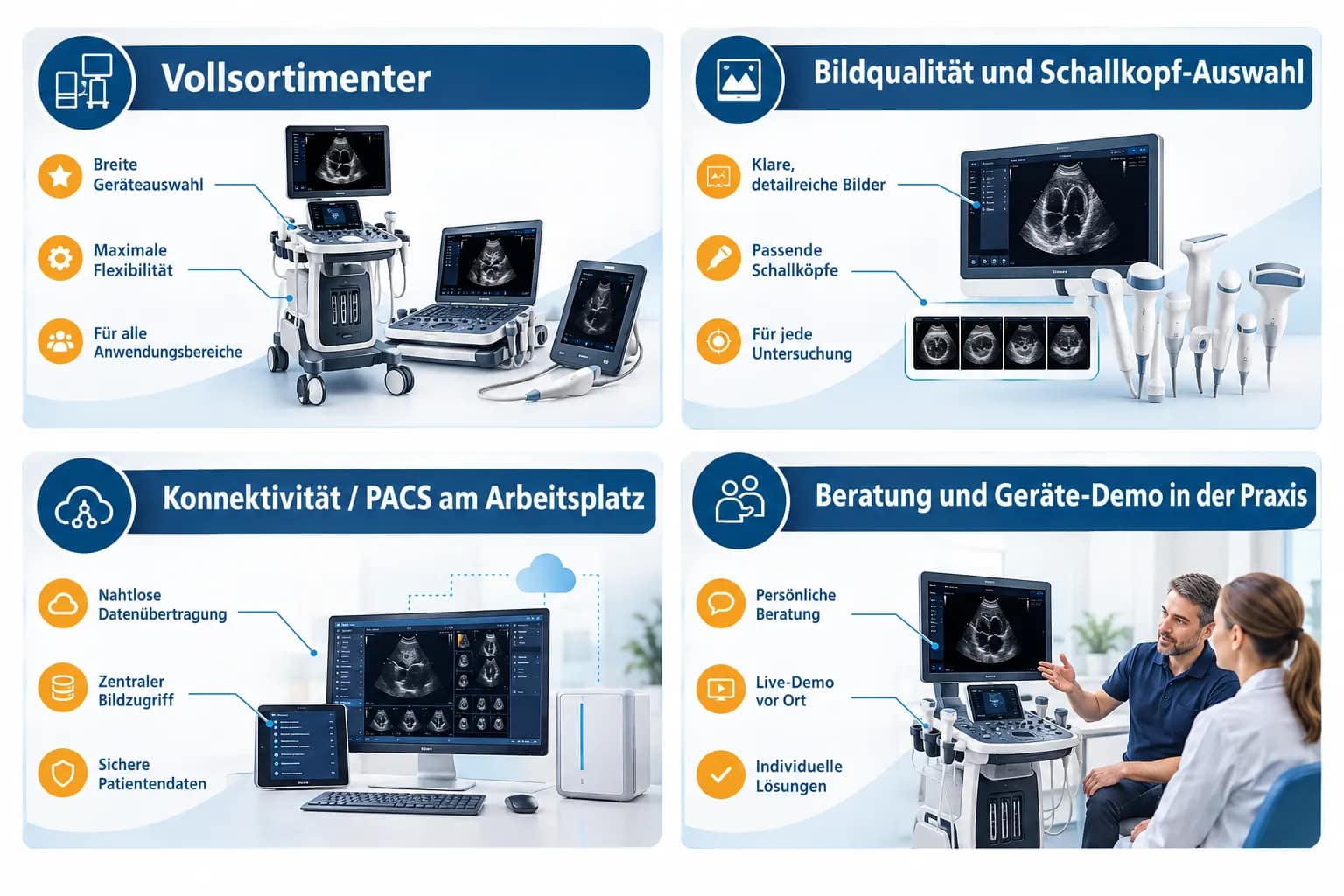 Medizinische Ultraschallgeräte im Test 2026: Hersteller, Geräteklassen und Kaufkriterien aus der Praxis 5 Kriterien im Überblick: Vollsortimenter, Bildqualität und Schallköpfe, PACS-Anbindung, Beratung und Demo