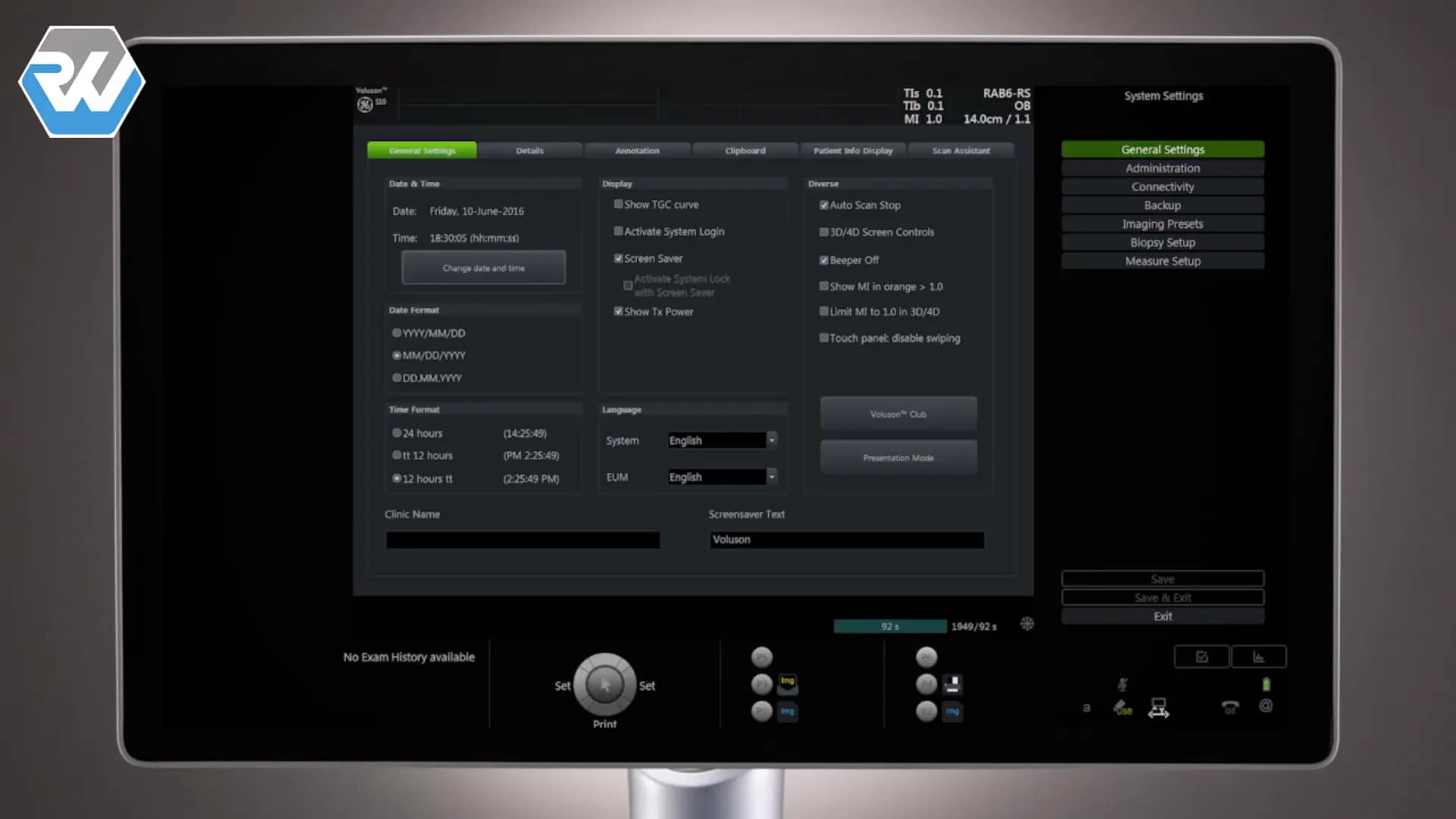 Voluson S8 Touch bedienen: Anleitung in 15 Schritten 27 Anpassung der Systemeinstellungen